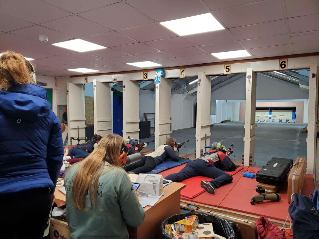 CUSBC members shooting prone on the indoor range